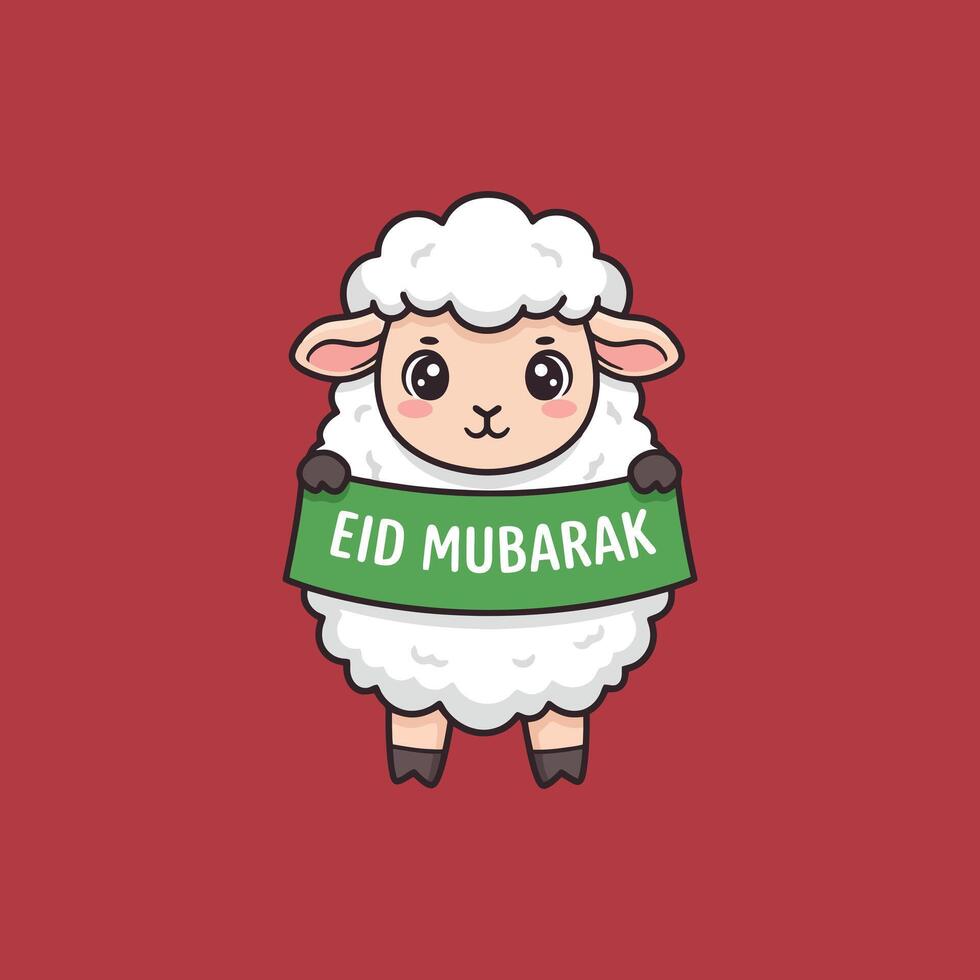 Adorable Cartoon Sheep Eid Mubarak Festive Greeting vector
