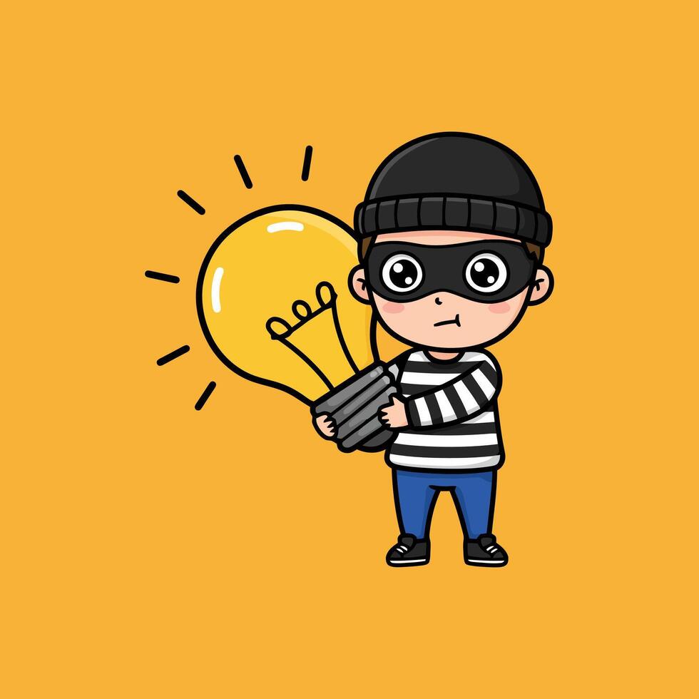 Cute Thief Character Holding a Bright Idea Playful Cartoon Illustration vector