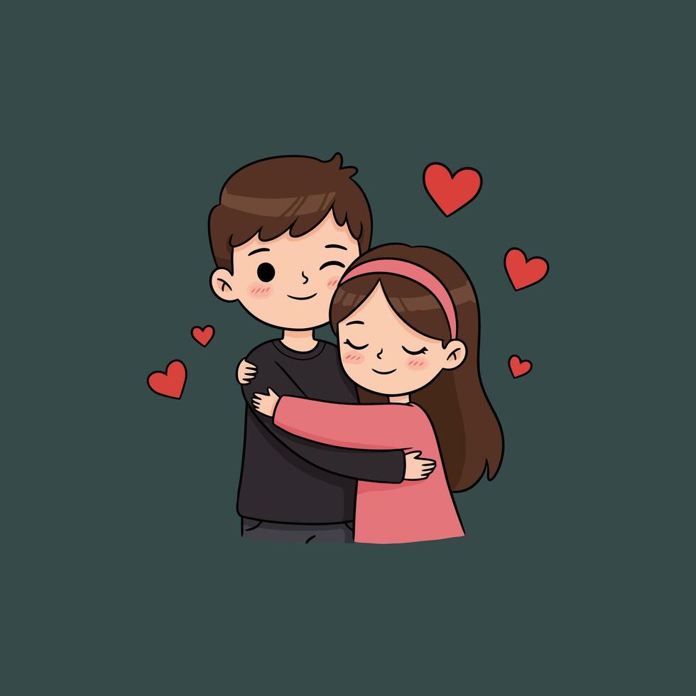Loving Couple's Embrace A Sweet Cartoon Illustration vector