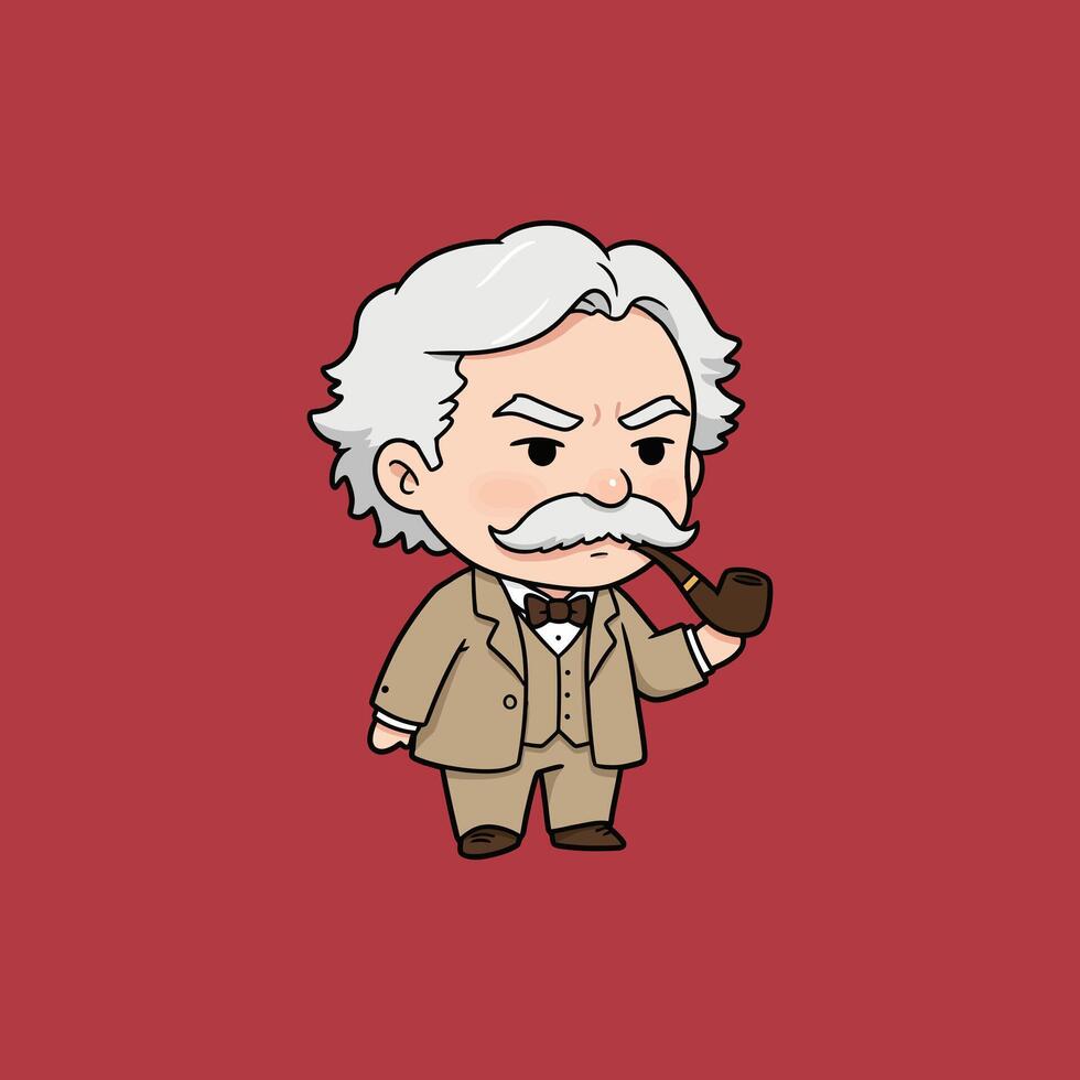Charming Cartoon Gentleman A Whimsical, Pipe-Smoking Professor vector