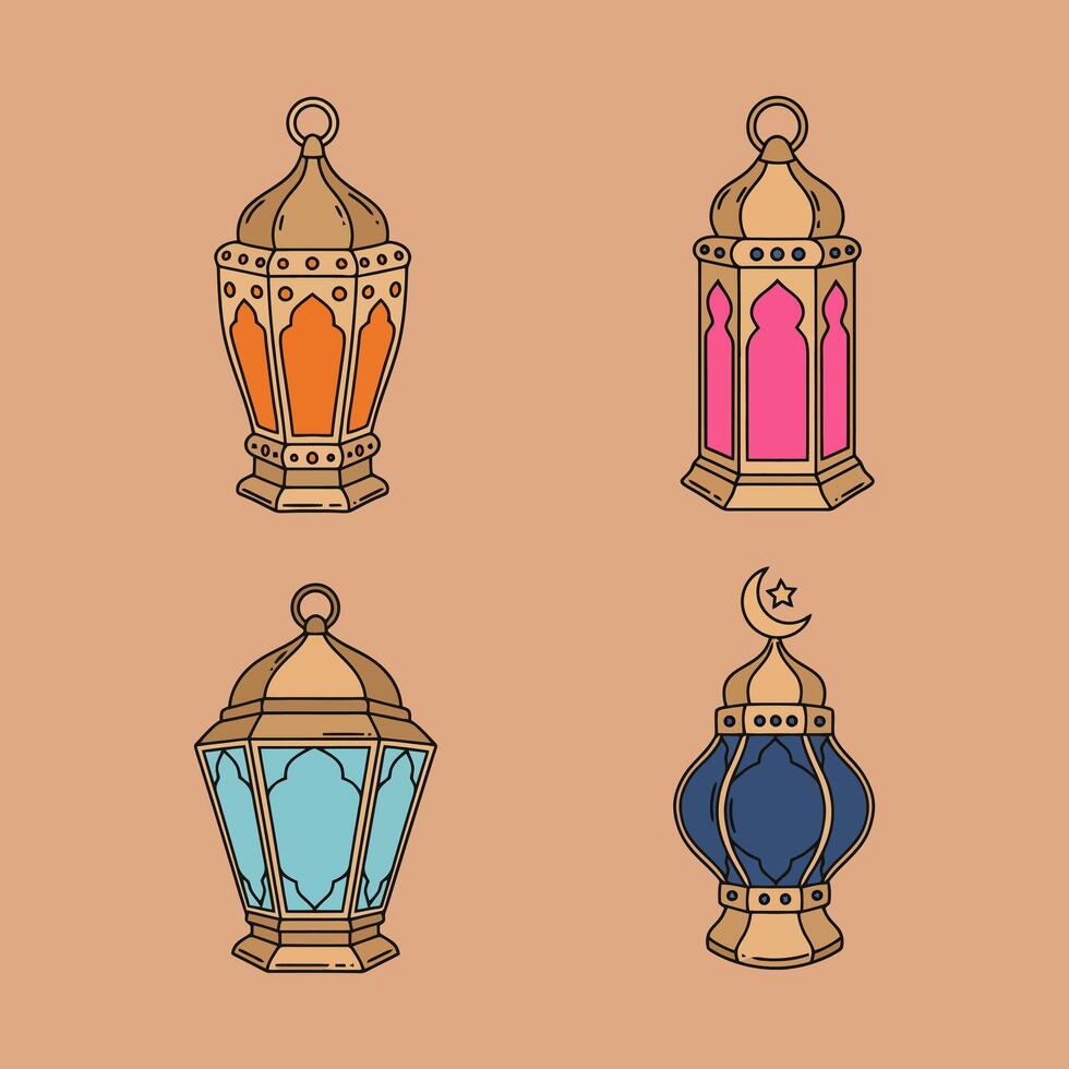 Ornate Ramadan Lanterns A Vibrant Line Art Collection vector