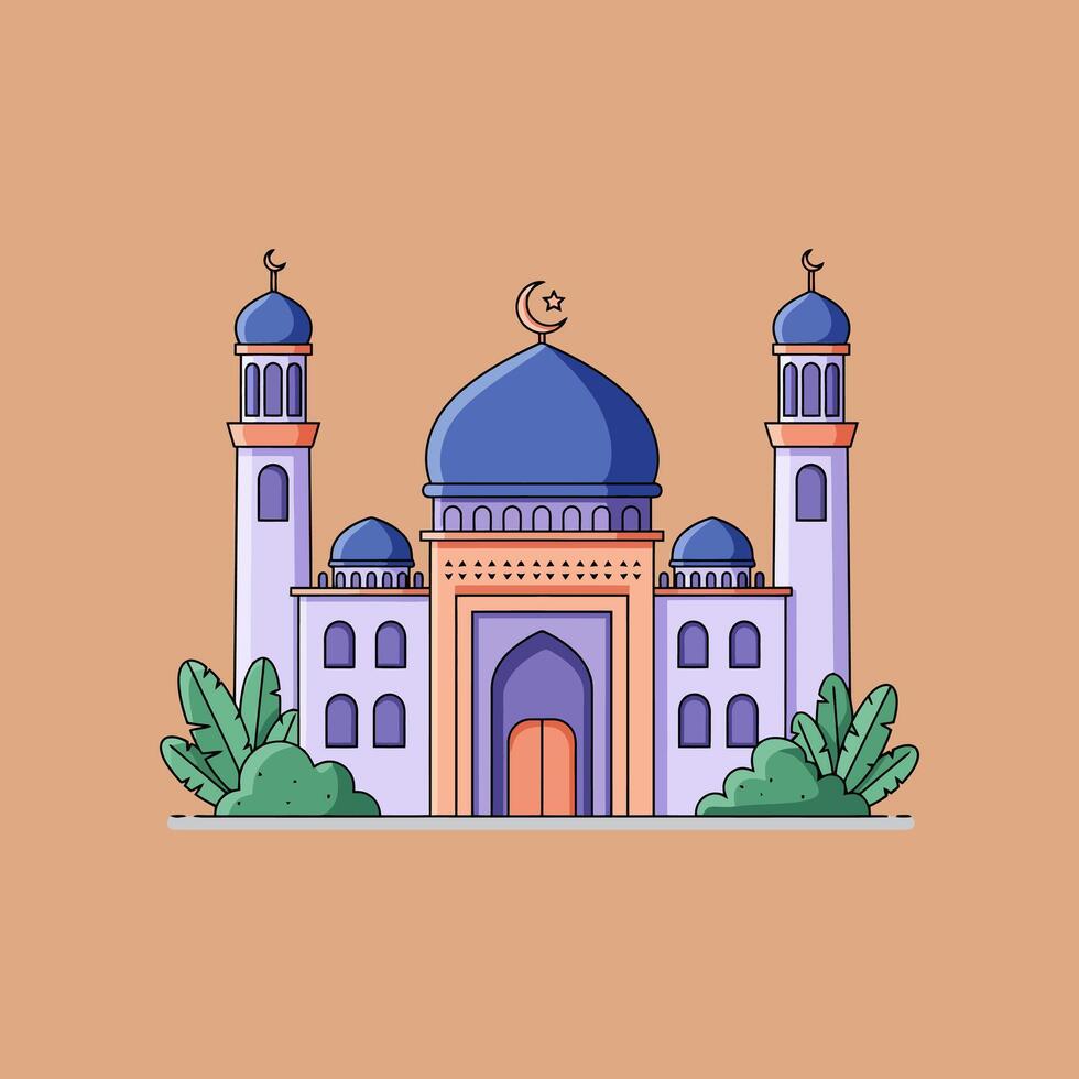 Serene Mosque Illustration A Simple, Colorful Line Art Design vector