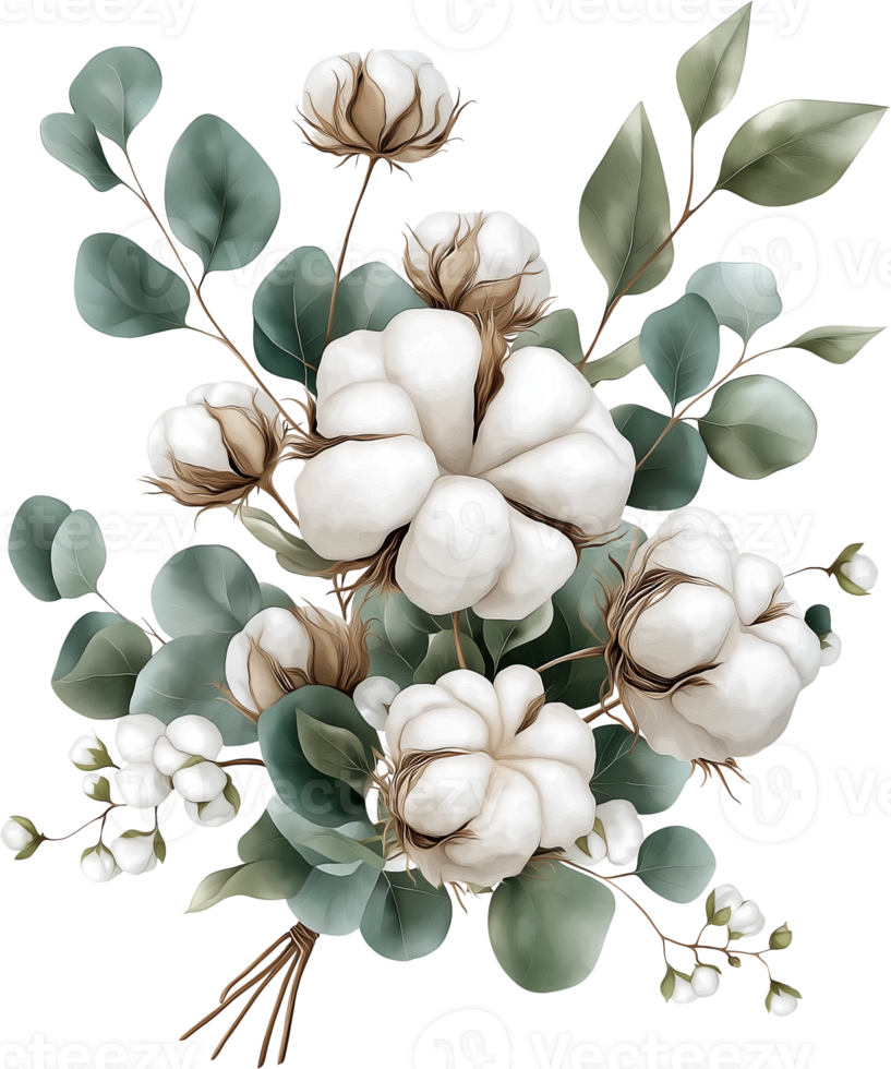 cotton flowers and leaves png