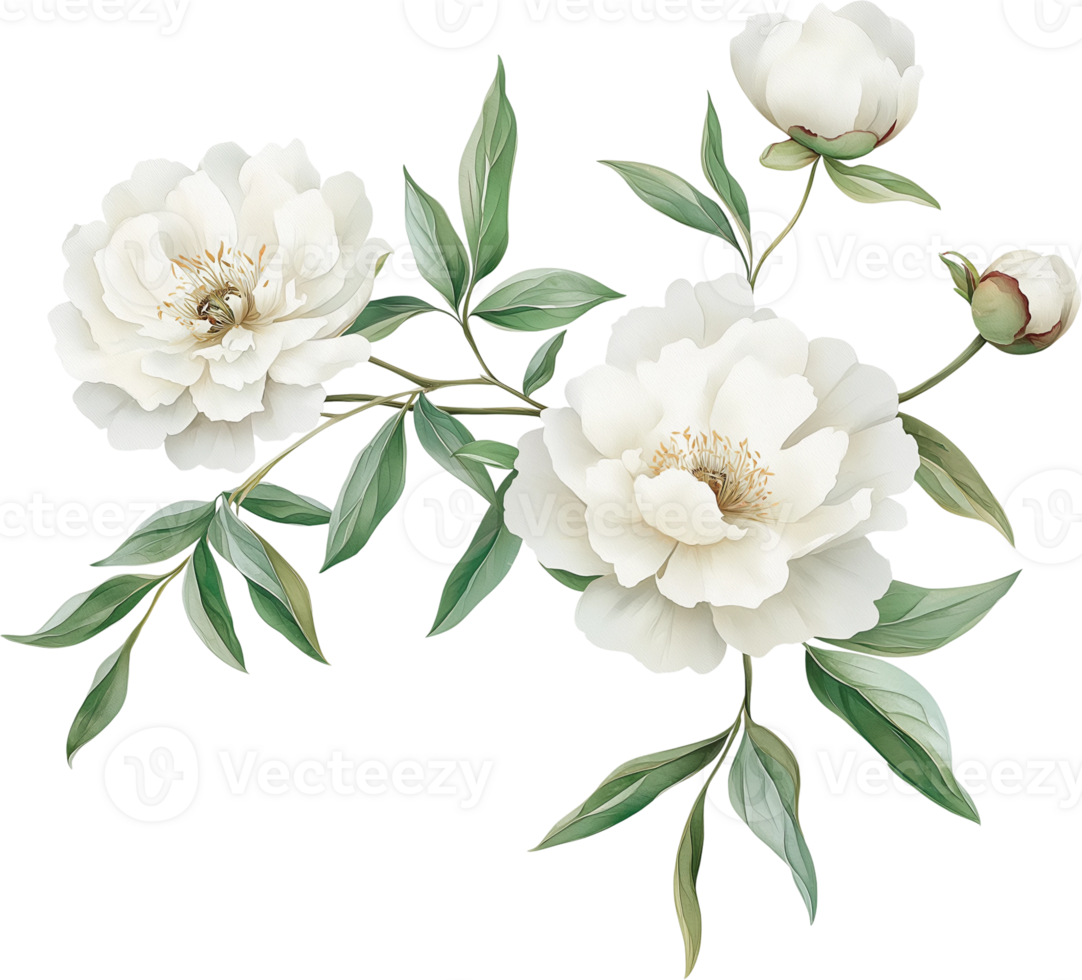 white peony flowers on a branch png