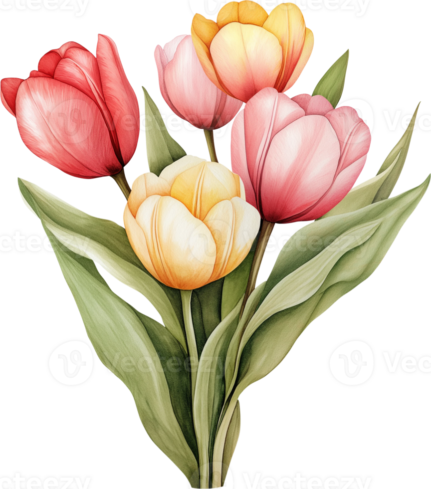 watercolor tulips on transparent background png