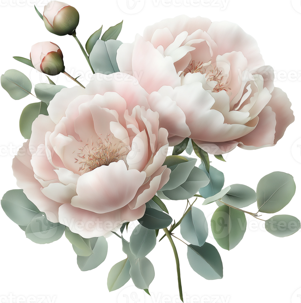 pink peonies flowers on transparent background png
