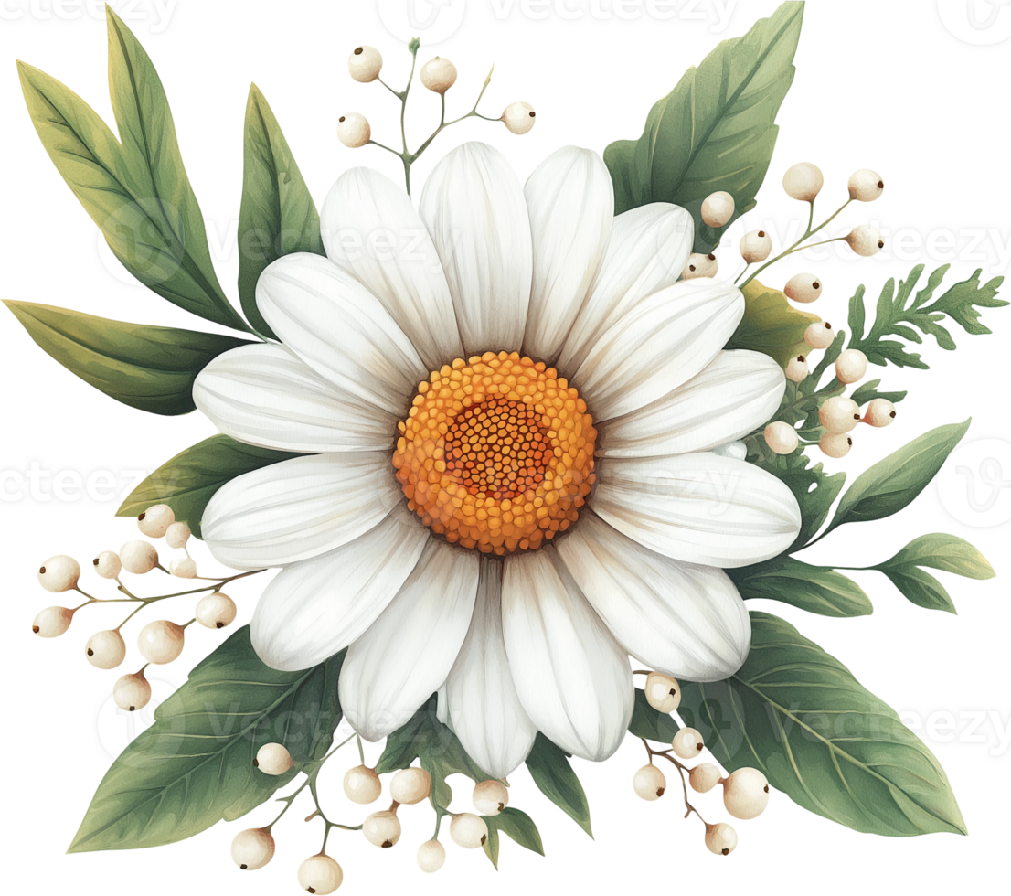 white daisy flower with green leaves png