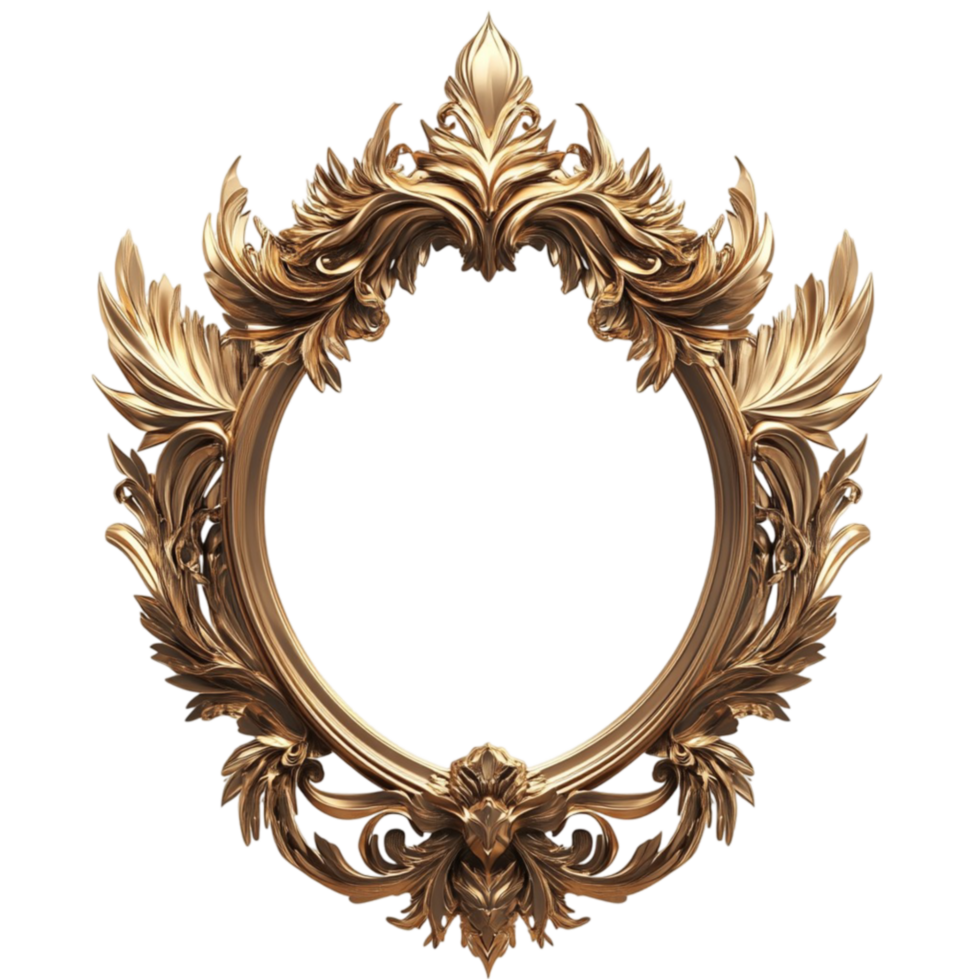 Golden Frame with Ornate Design on the Transparent Background. png