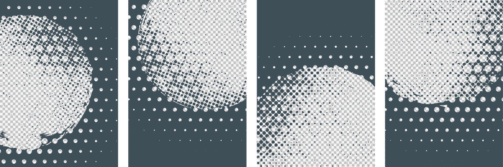 Set of Black color Grunge circle with halftone background design vector