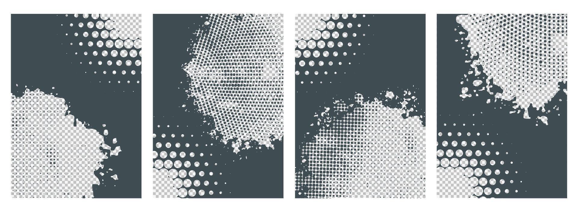 Set of Black color Grunge circle art with halftone background design vector