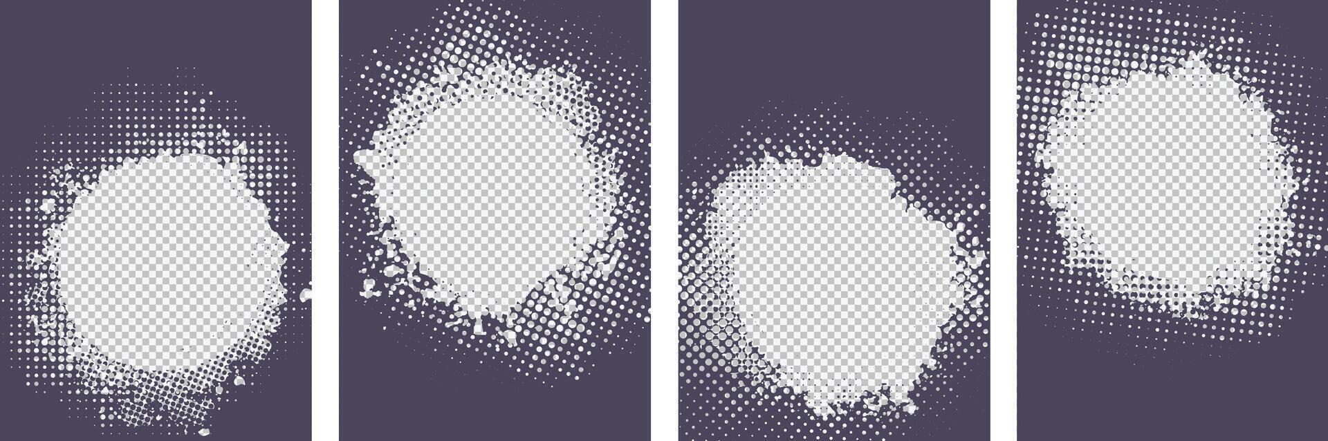 Collection of Black color Grunge circle art with halftone background design vector