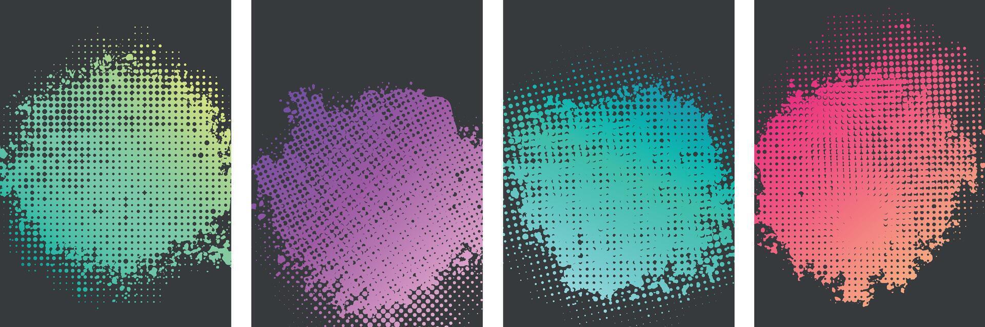 Collection of various gradient colored Grunge circle art with halftone background design vector