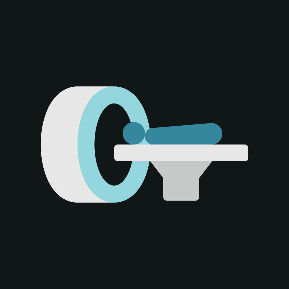 CT scanner icon featuring a patient lying inside the machine, ideal for healthcare applications vector