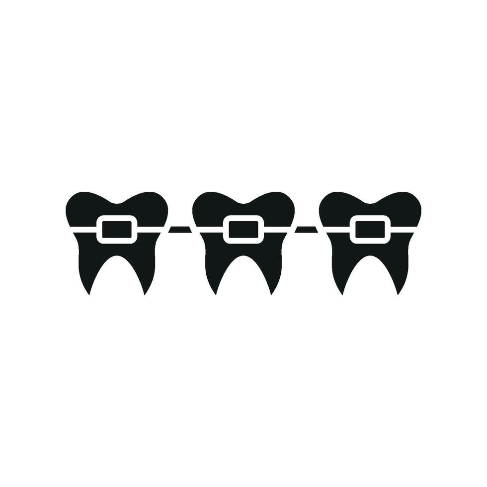 A tooth with visible metal braces and neatly aligned wires, emphasizing orthodontic treatment in a straightforward and clear design vector