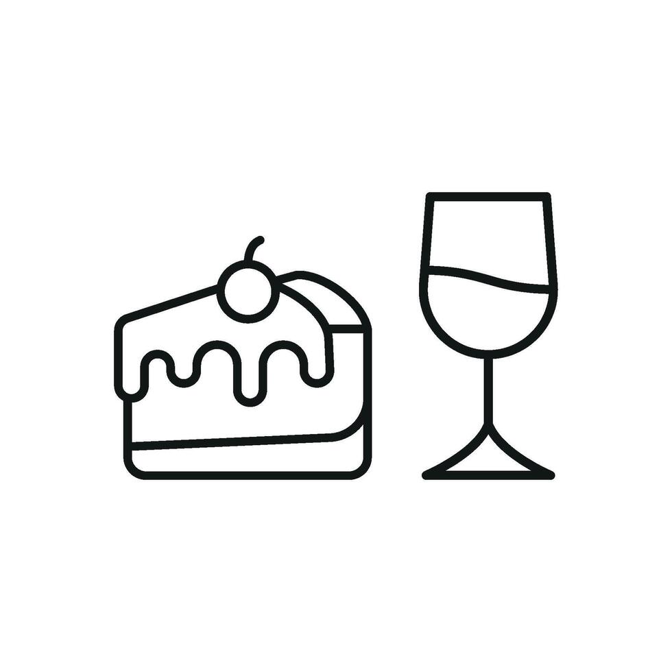 Wine glass drink and cheesecake food icon representing an elegant and indulgent pairing, perfect for restaurants, bakeries, and wine-tasting promotions vector