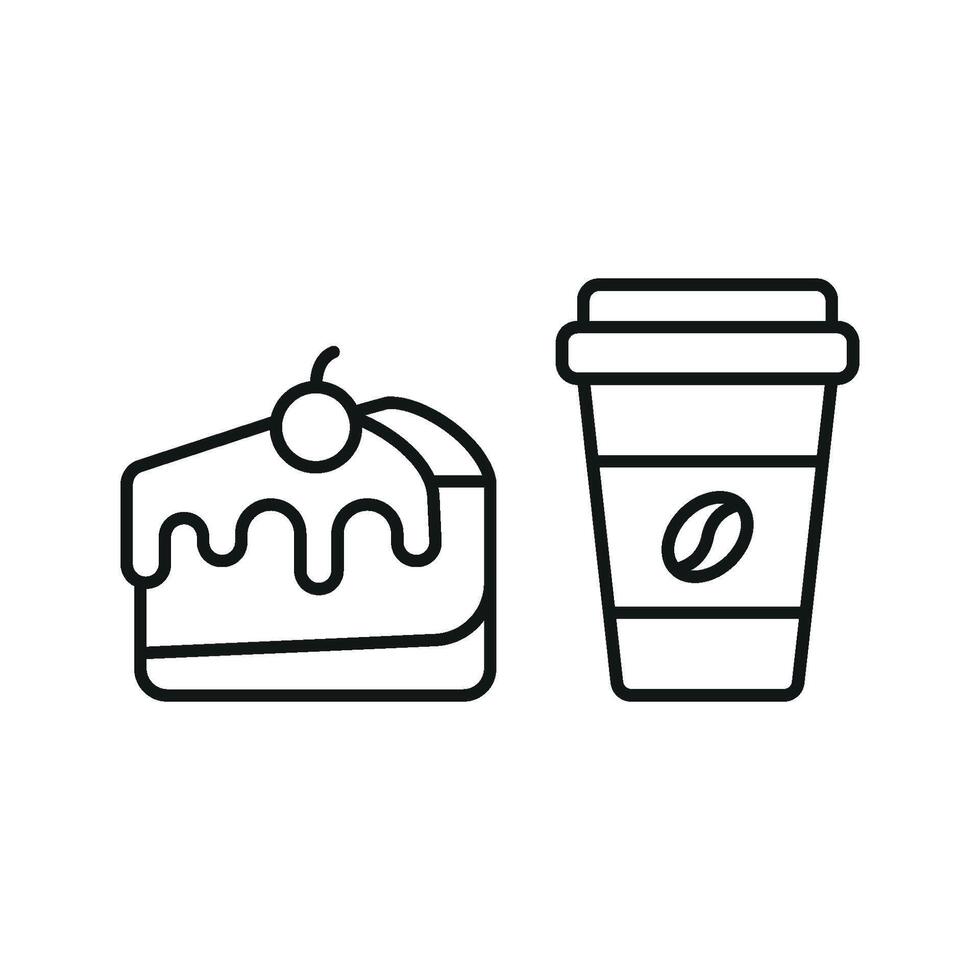 Coffee paper cup drink and cheesecake food icon a sleek and simple icon symbolizing quick coffee breaks and indulgent desserts vector