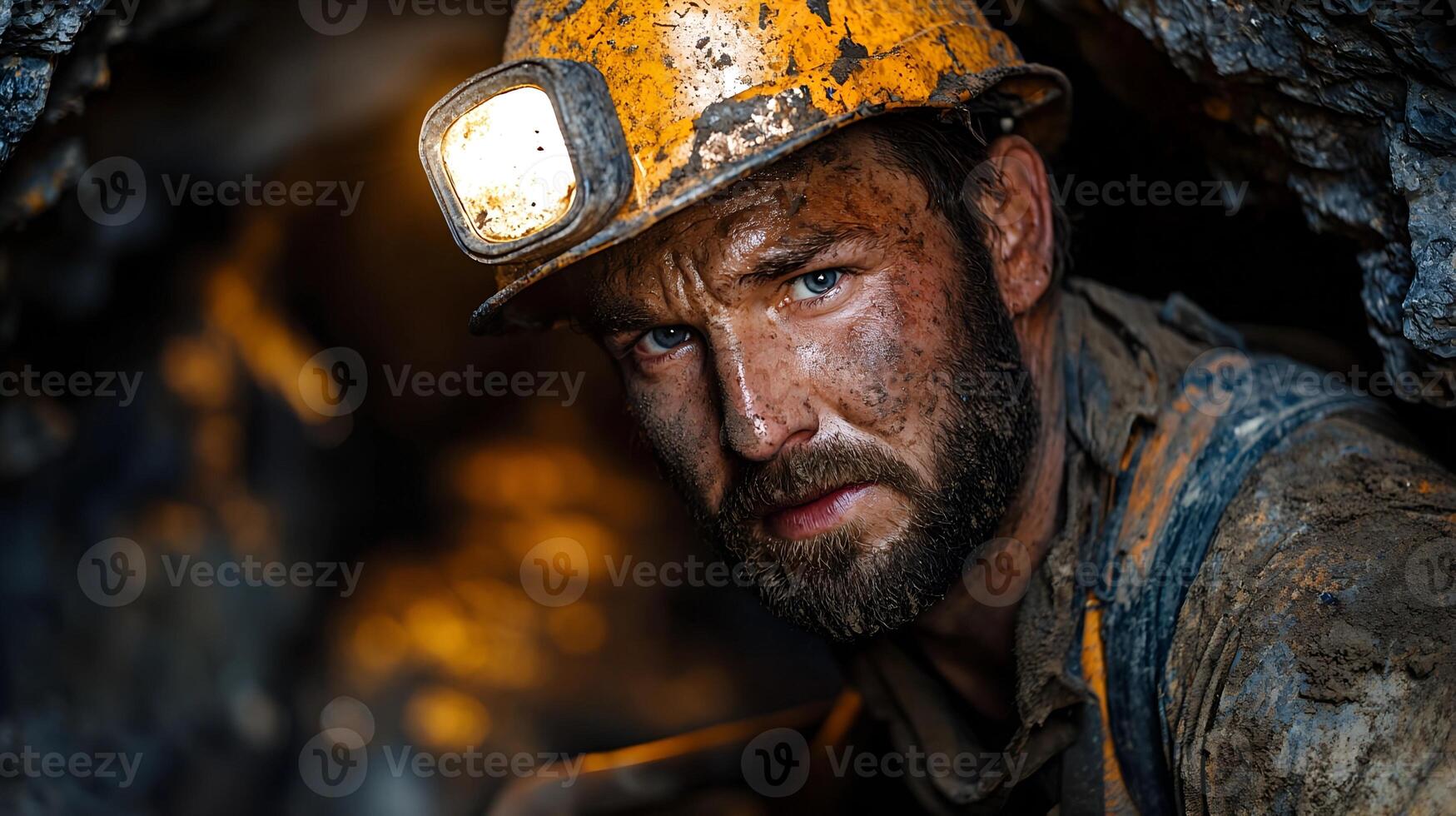 Grizzled Coal Miner Underground Dramatic Portrait Hardworking Man dark labor dirty tough adult image photo
