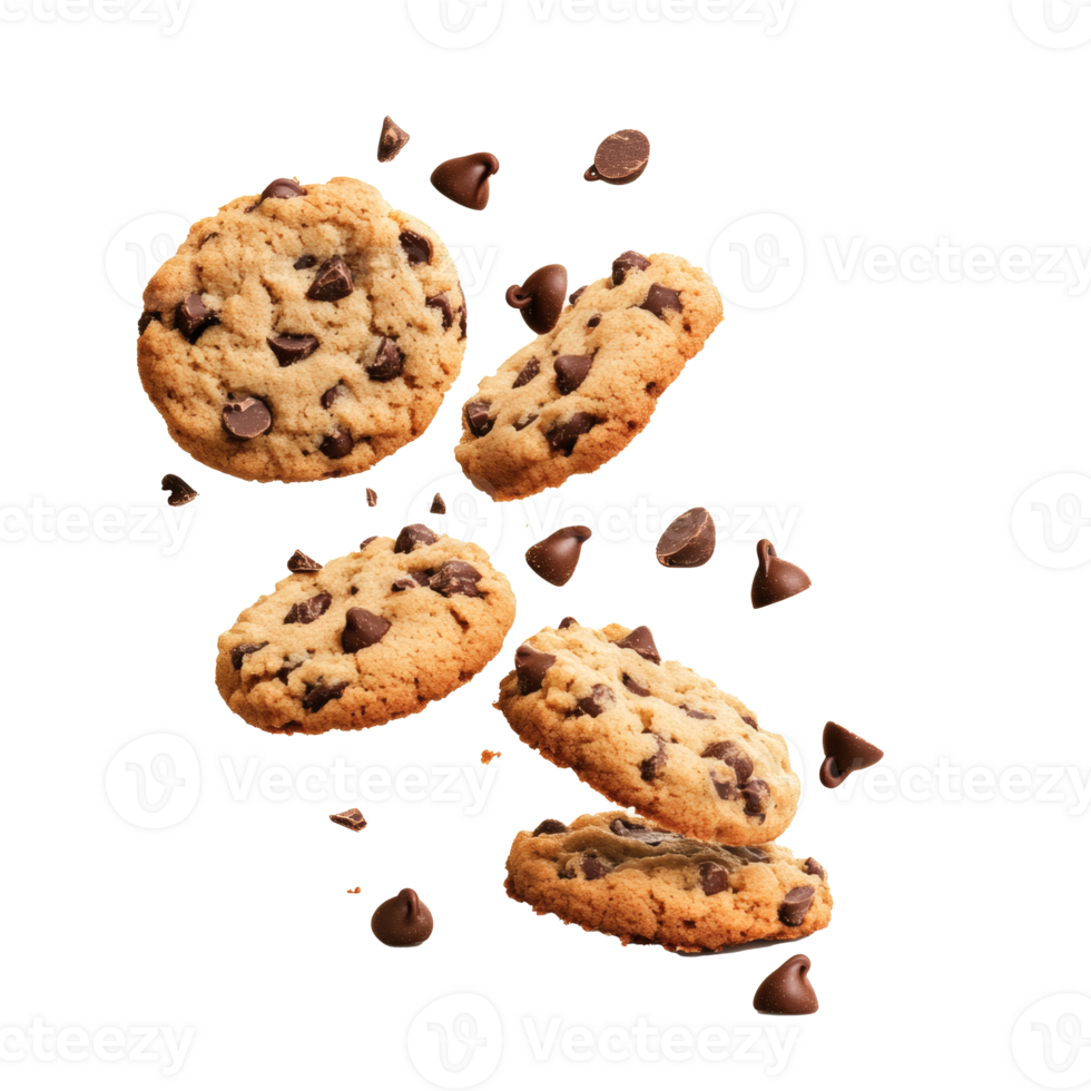 Chocolate chip cookie seemingly floating in space png