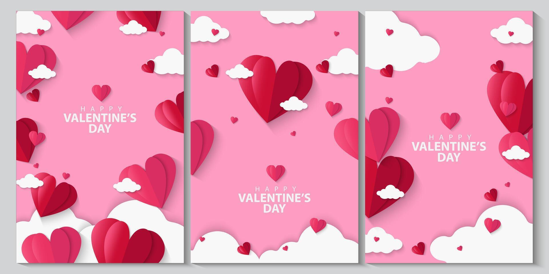 greeting card valentine's day background or valentine day banners with hearts and clouds vector
