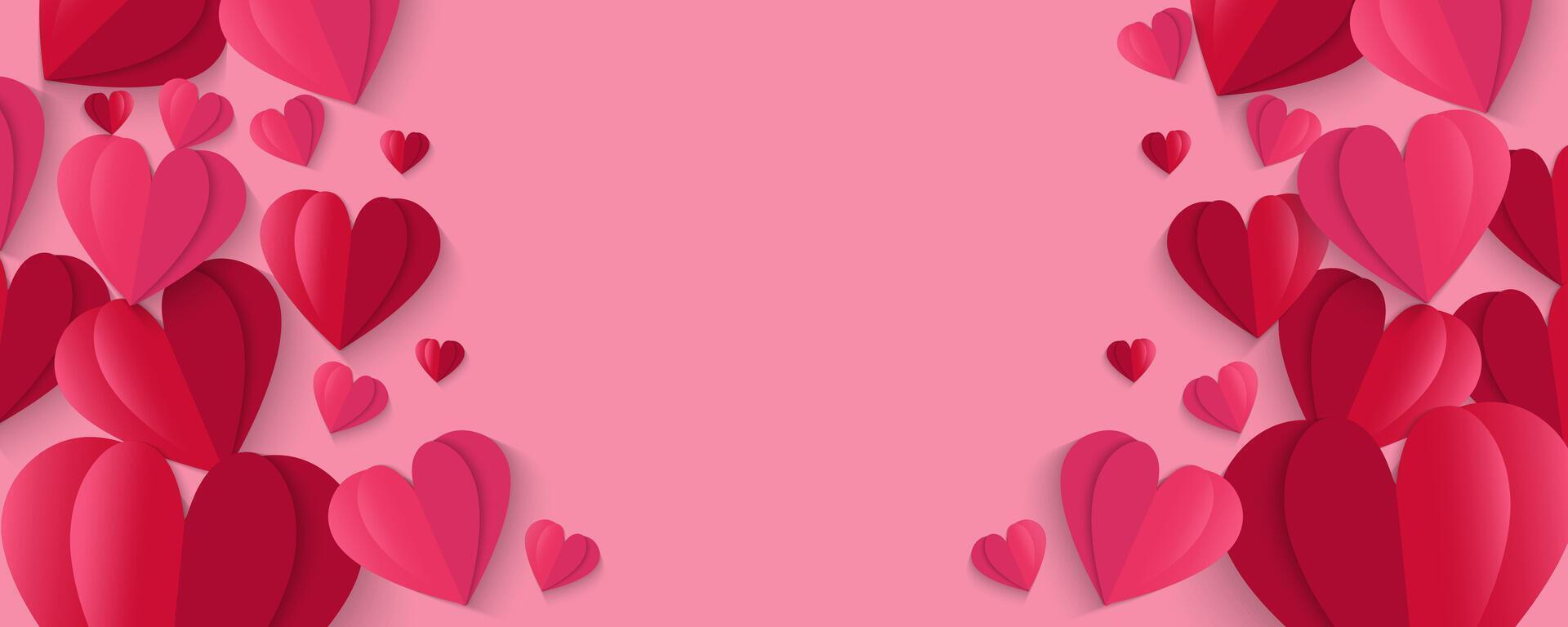 paper cut heart valentine day background with pink background vector