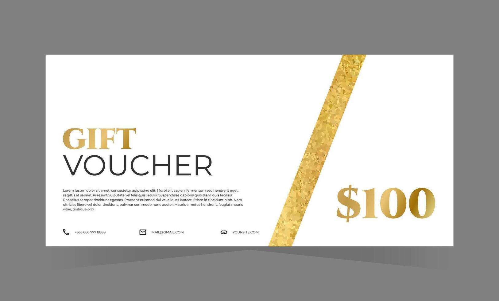 White gift voucher template with golden element and text. Elegant classic promotion design. illustration for birthday, beauty, spa, wellness, travel vector