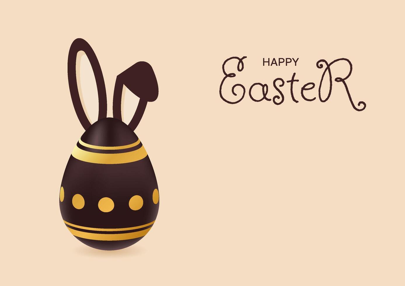 Happy Easter banner. Holiday greeting background with dark chocolate golden egg and bunny ears. Spring illustration vector