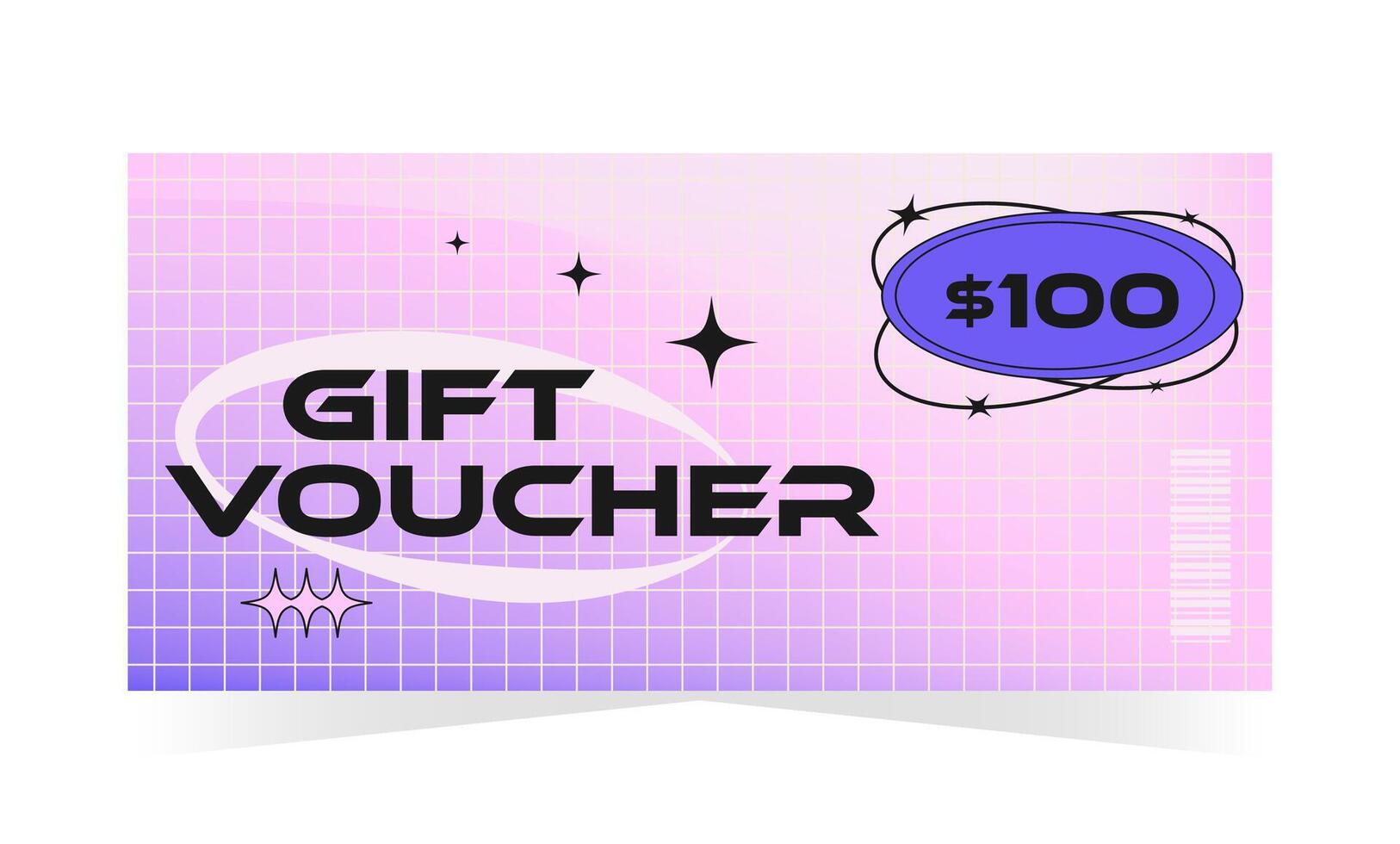 Gift voucher template in retro y2k futuristic style. Sale, promotion, discount, coupon, certificate. illustration for fashion, cosmetics, electronics, art vector