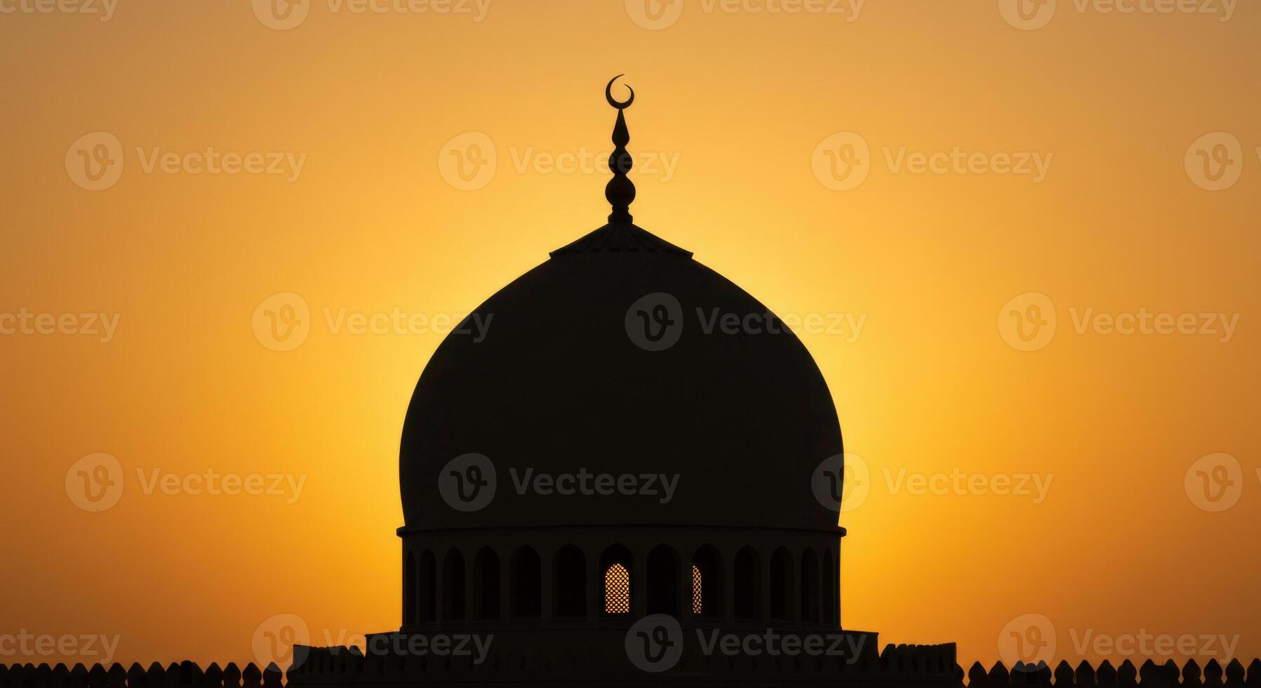 Majestic Mosque Dome Silhouette at Sunset Golden Hour Sky Islam Faith Peace Image Orange Yellow photo