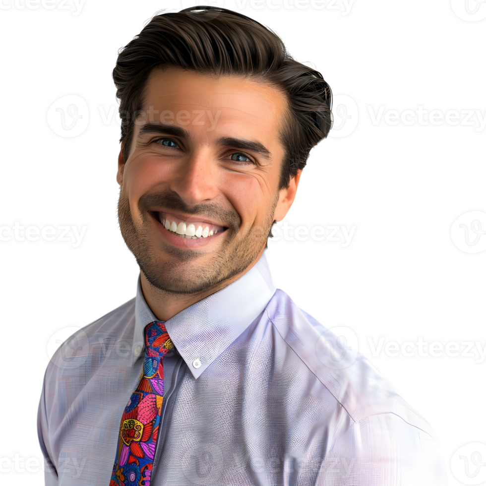 A man in a tie smiling and wearing a shirt png