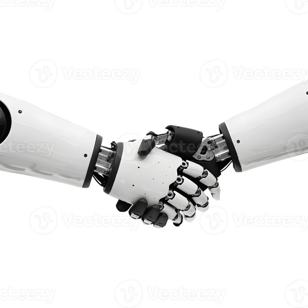 Robotic hand shaking hands with another robot png