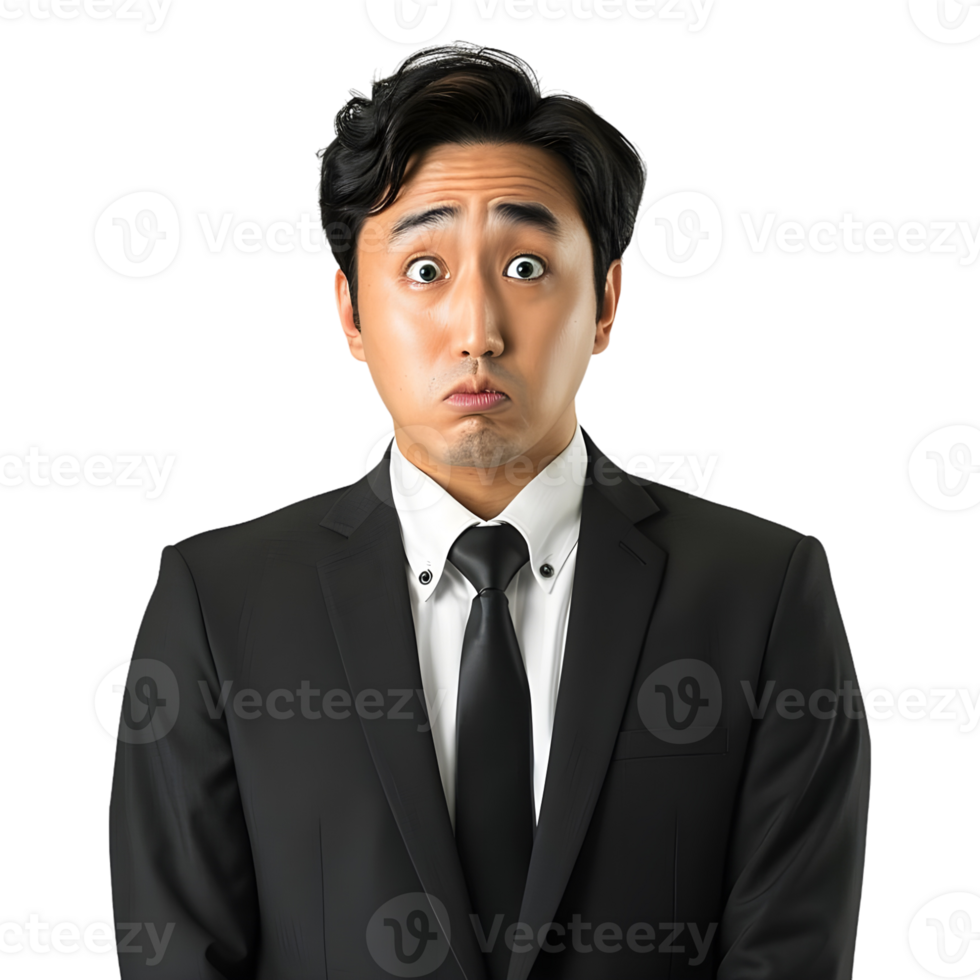 A man in a suit and tie looking surprised png