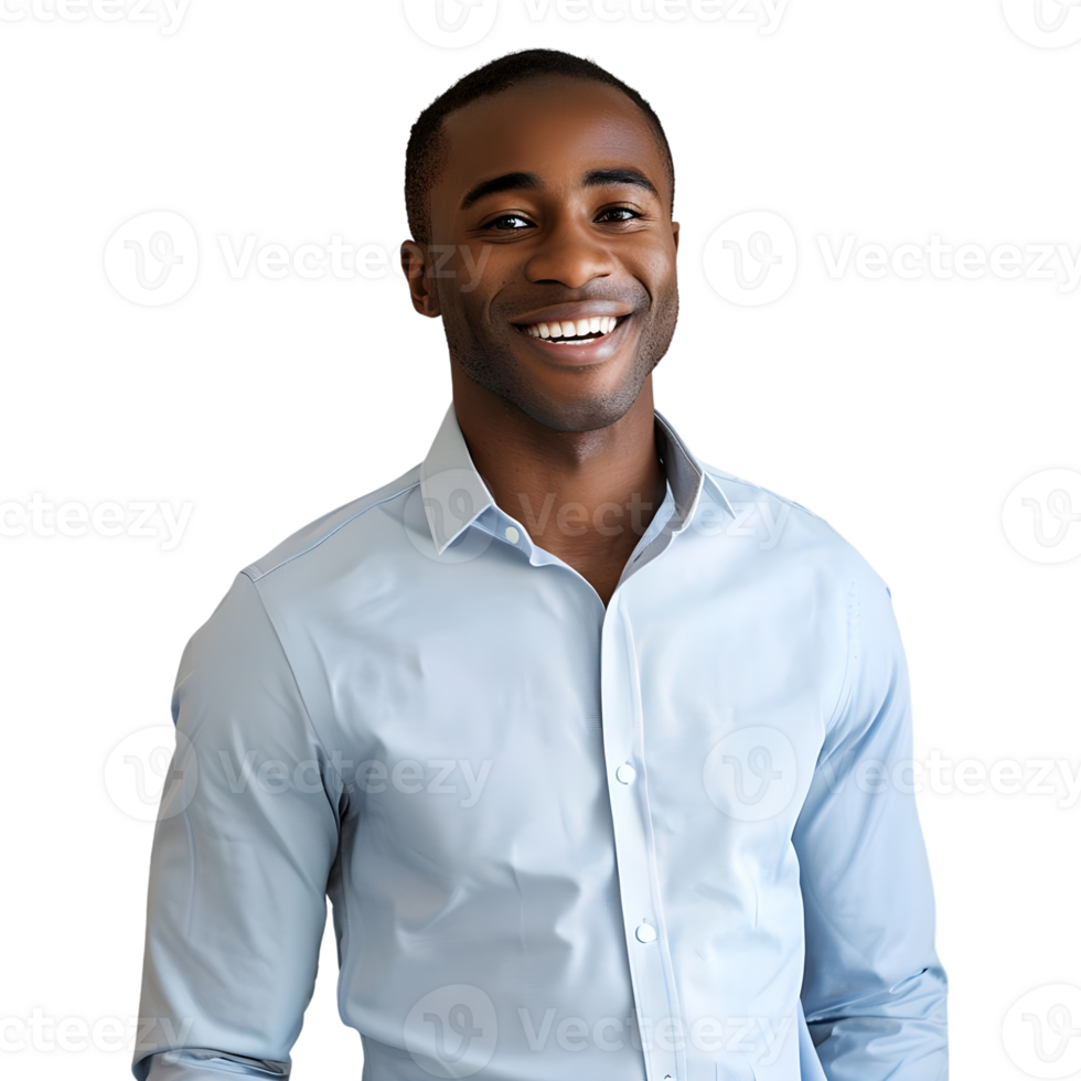 A smiling black man in a blue shirt png