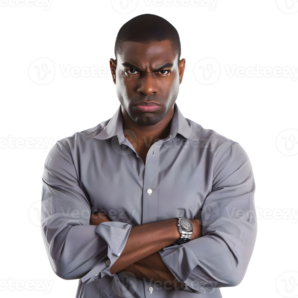 An angry black man with his arms crossed png