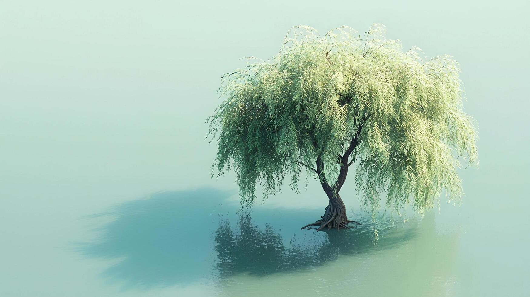 Serene Weeping Willow Tree in Calm Water Tranquil Nature Scene Peaceful 3D Render Digital Art Green photo
