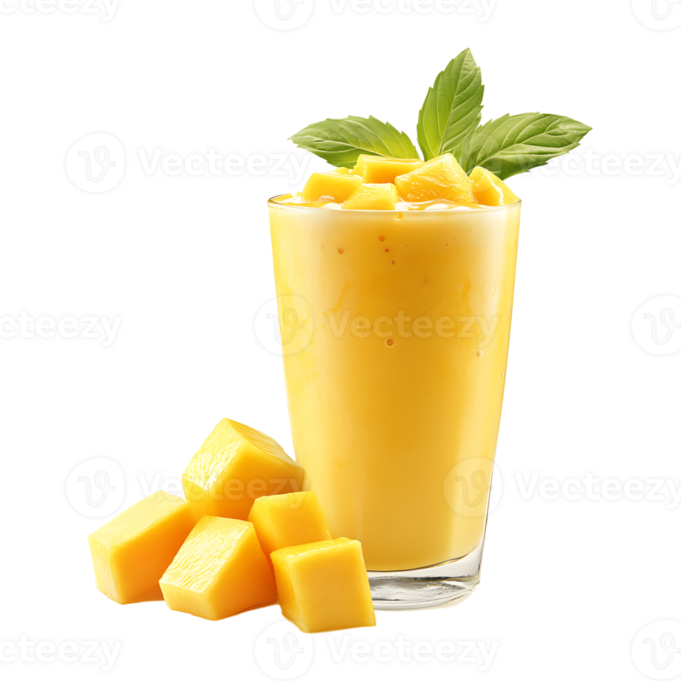 Mango smoothie with cubes on transparent background png