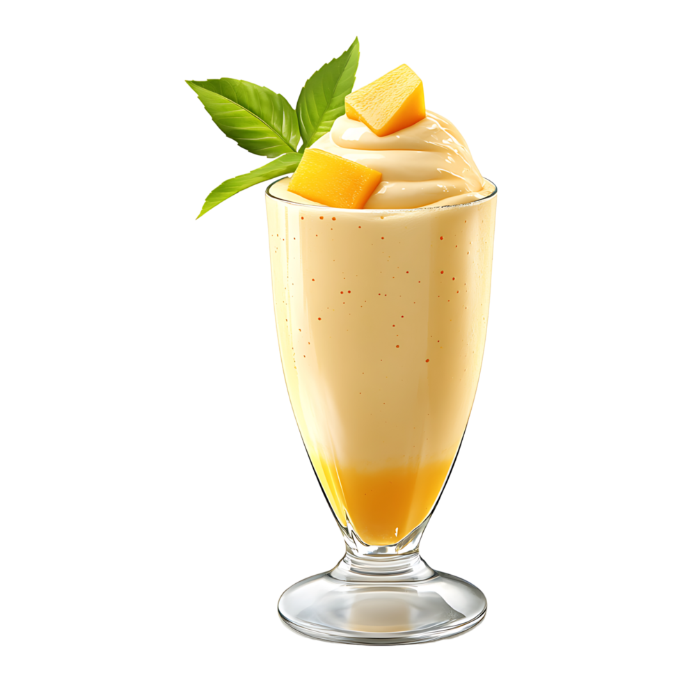 Mango smoothie with mango, banana and mint on transparent background png