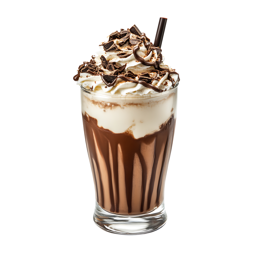 Chocolate milkshake with whipped cream and chocolate topping png