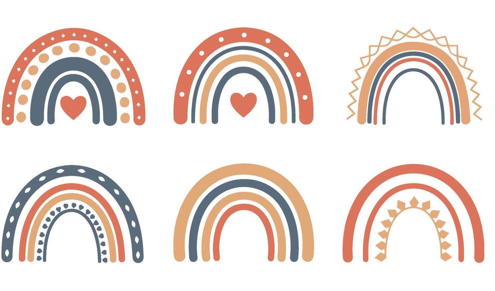 Earthy Tone Boho Rainbow Set Illustration for Natural and Organic Aesthetics vector