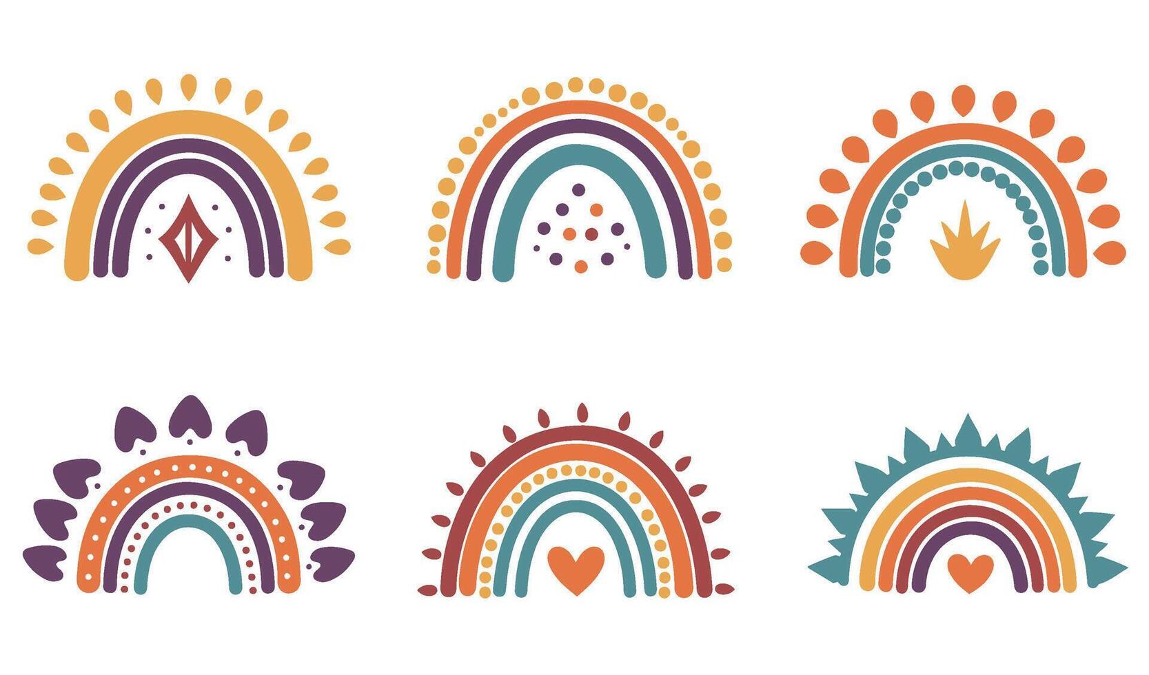 Unique Handcrafted Boho Rainbow Set Illustration for Bohemian Art Lovers vector