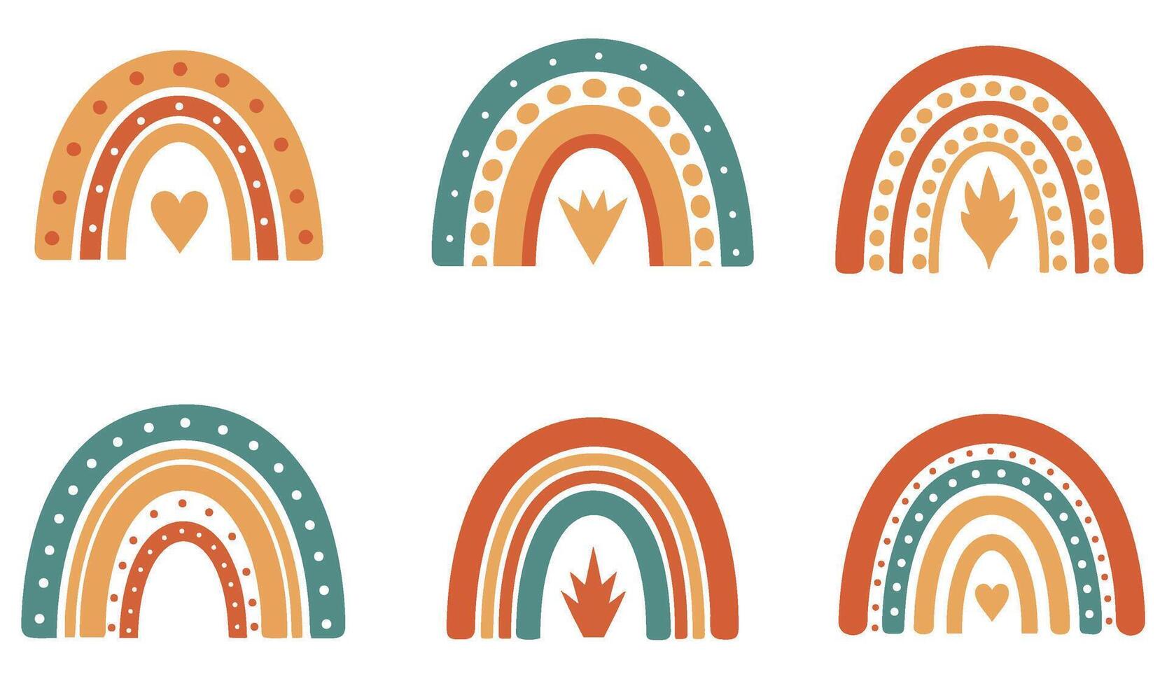 Vintage Aesthetic Boho Rainbow Set Illustration with Soft Warm Color Tones vector