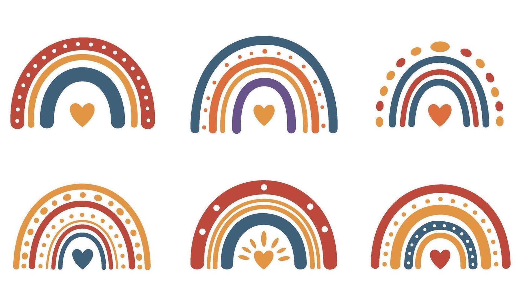 Dreamy Boho Rainbow Set Illustration for Digital Stickers and Wall Art Prints vector