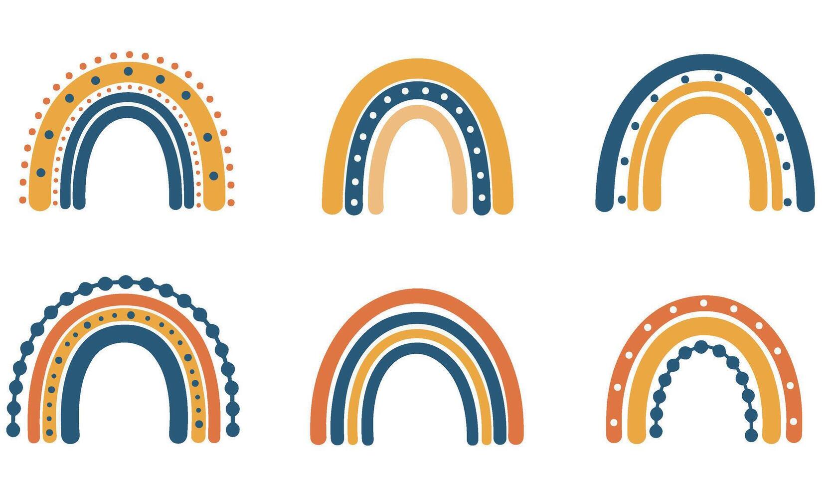 Hand-Drawn Boho Rainbow Set Illustration Featuring Minimalist Abstract Designs vector