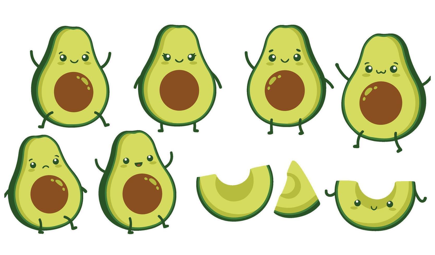 Whimsical Avocado Set Illustration with Whole Avocados Slices Variations in a Flat Art Composition vector