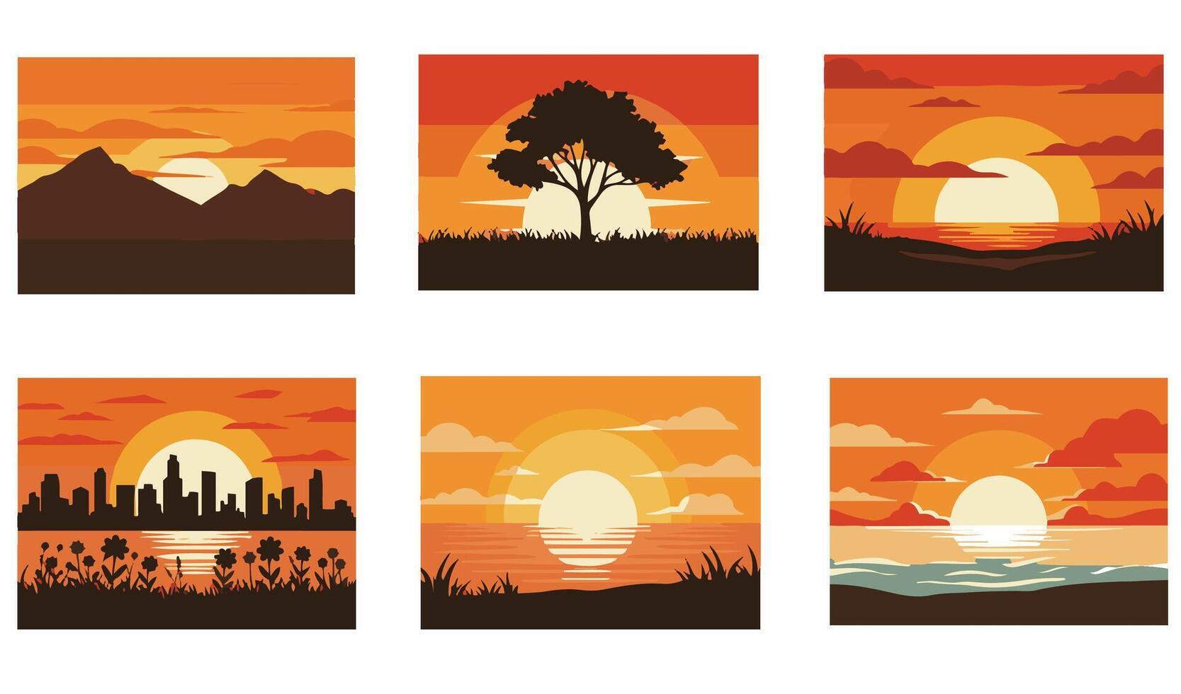 Nostalgic Outdoors Vintage Retro Sunset Set Illustration for Nature and Travel Lovers vector