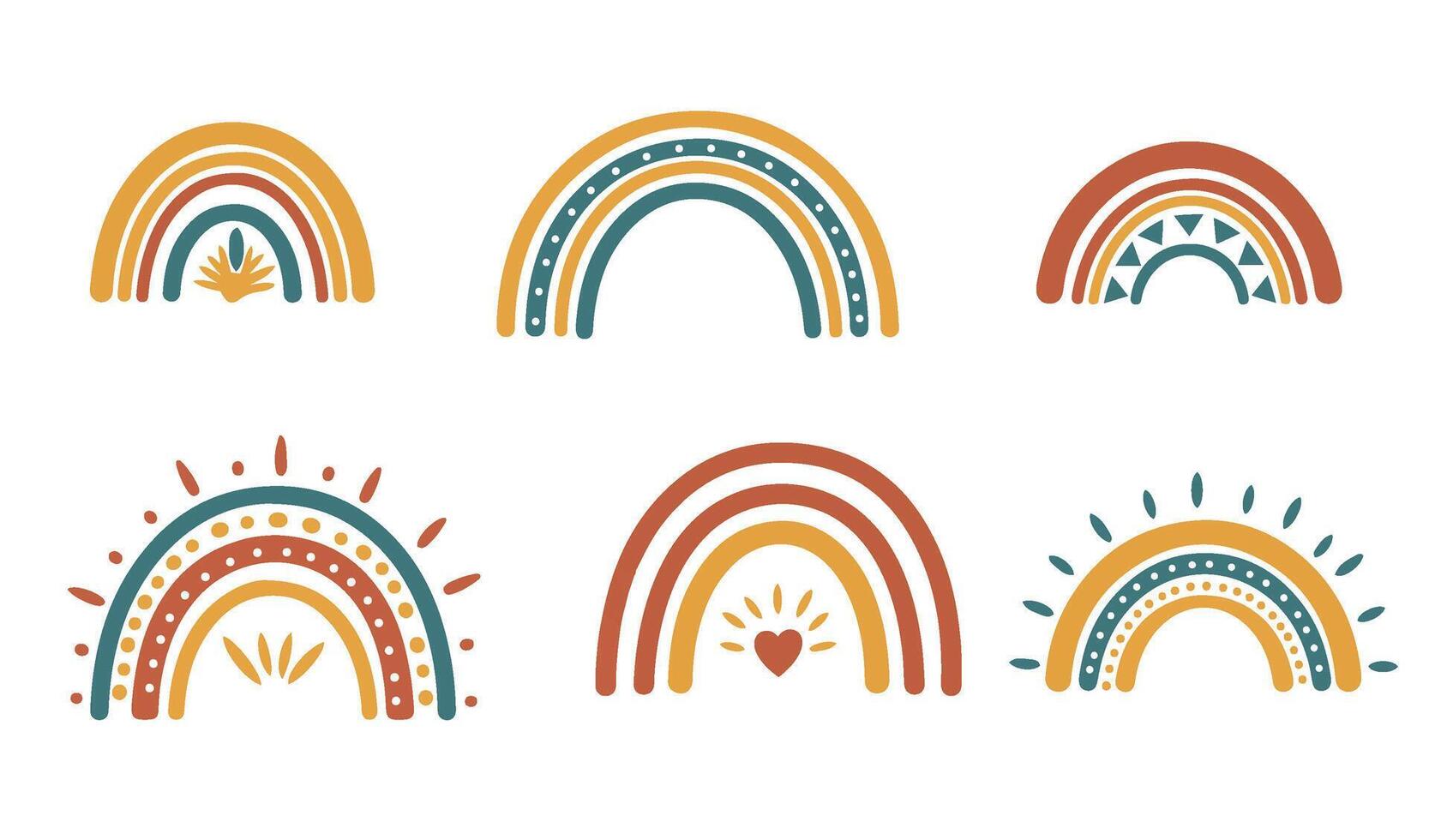 Retro-Inspired Boho Rainbow Set Illustration in Warm and Cozy Color Palette vector