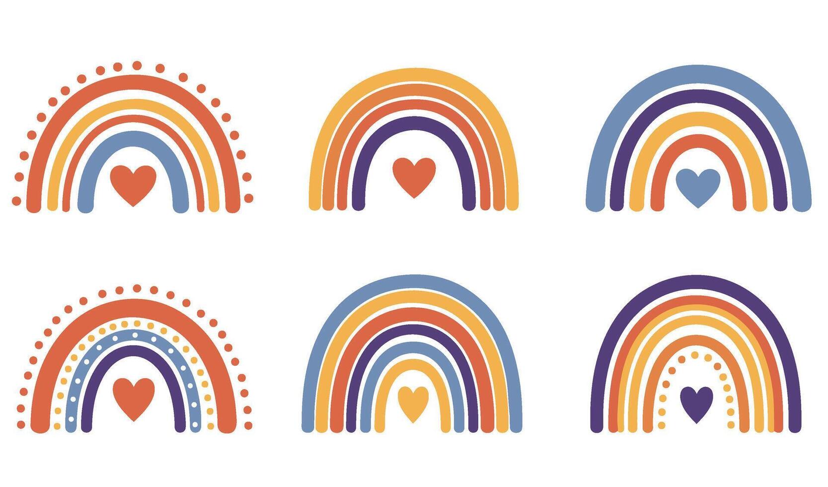 Decorative Boho Rainbow Set Illustration with Stylish Tribal and Folk Details vector