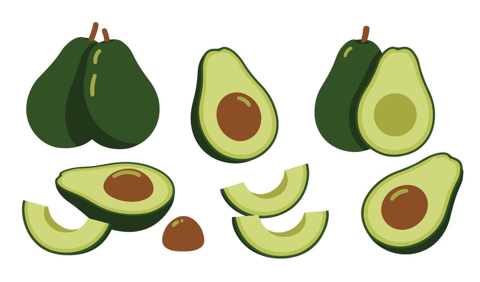 Creative Avocado Set Illustration Featuring Whole Avocados Slices Variations in a Soft Pastel Palette vector
