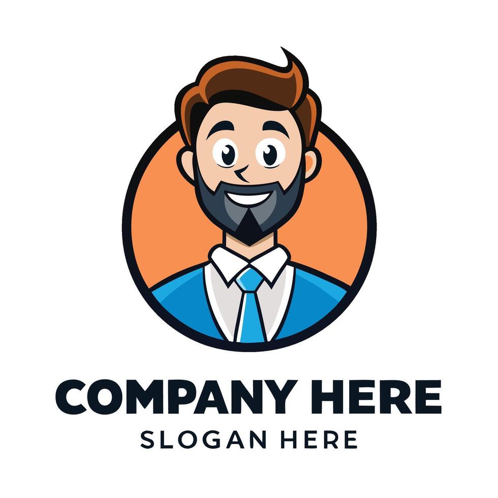 a man with a beard and tie logo on a white background vector