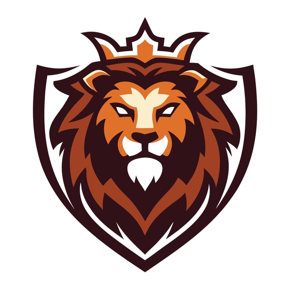 lion head with crown on the shield on a white background vector