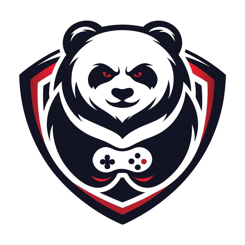 a panda bear with a controller in its mouth on a white background vector